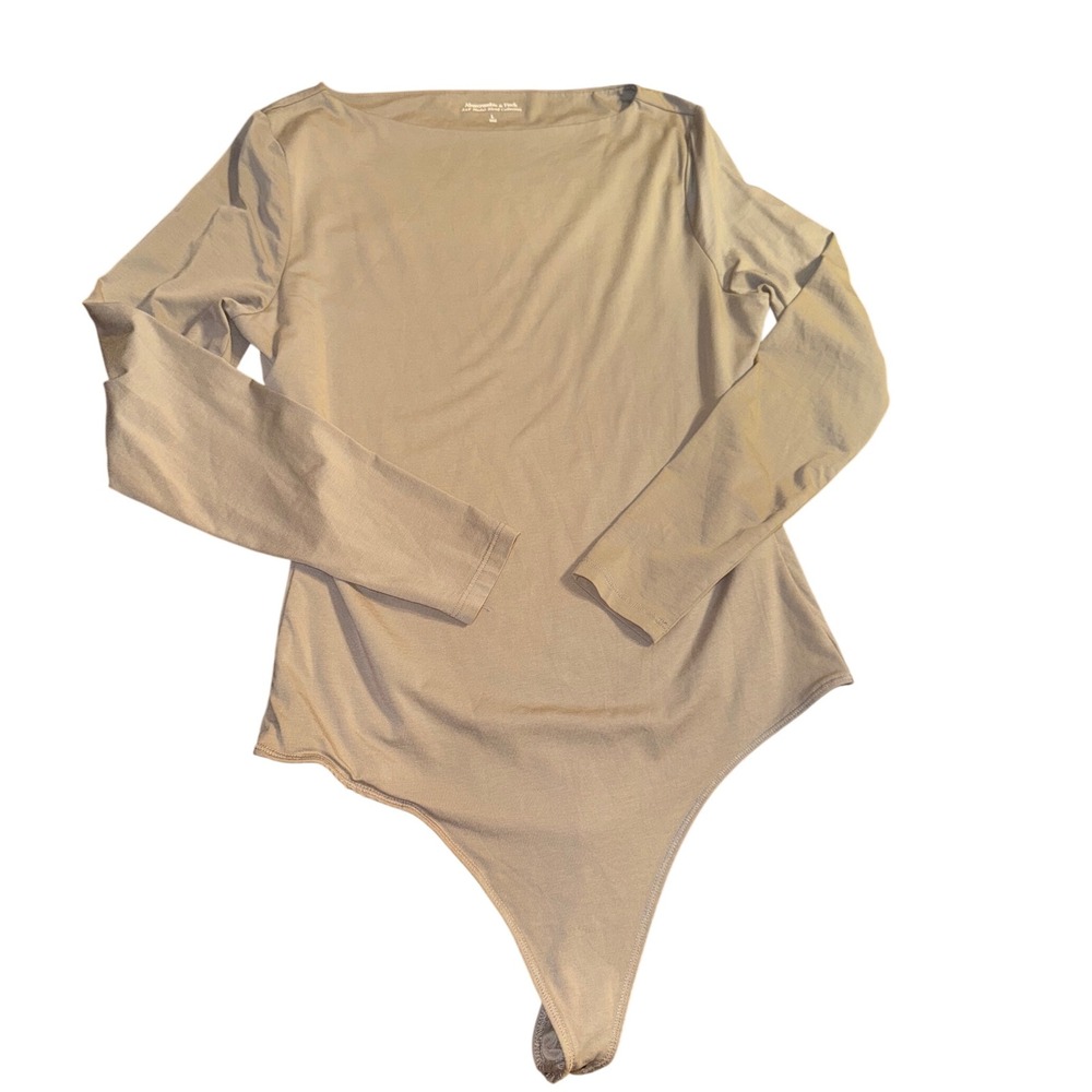 Abercrombie Fitch Modal Blend Long Sleeve Bodysuit Boat Neck Beige Size L